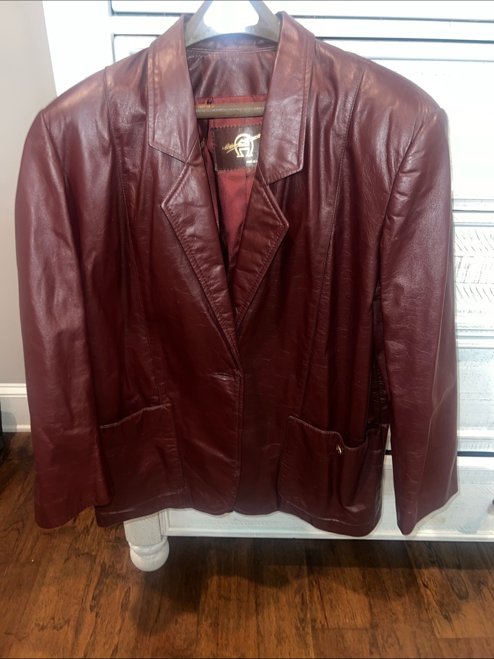 Etienne Aigner Classic Burgundy Leather Blazer - Women's Jacket, women’s 16